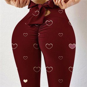 Heart dot check crease butterfly heart printed yoga pants S M L XL XXL